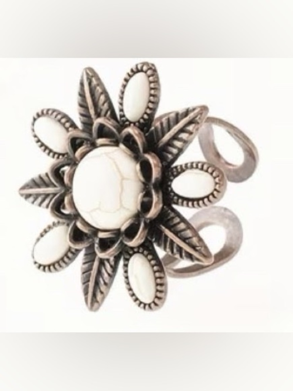 Western Ring Antique Bronze Medal with White Turquoise Cowgirl Ring